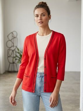 Red V-Neck Button Cardigan Sweater Size S